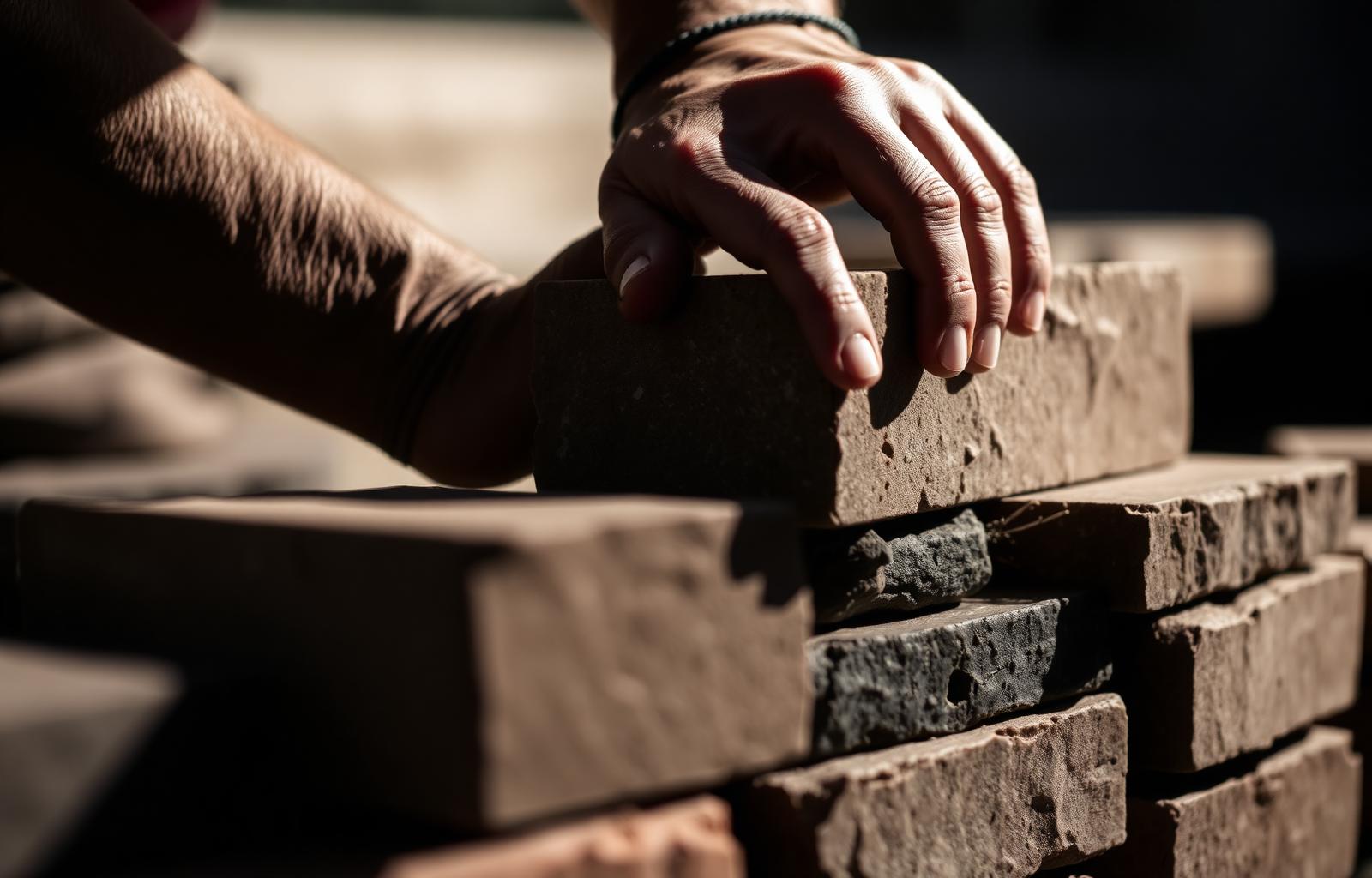 Master mason placing a hand-cut stone