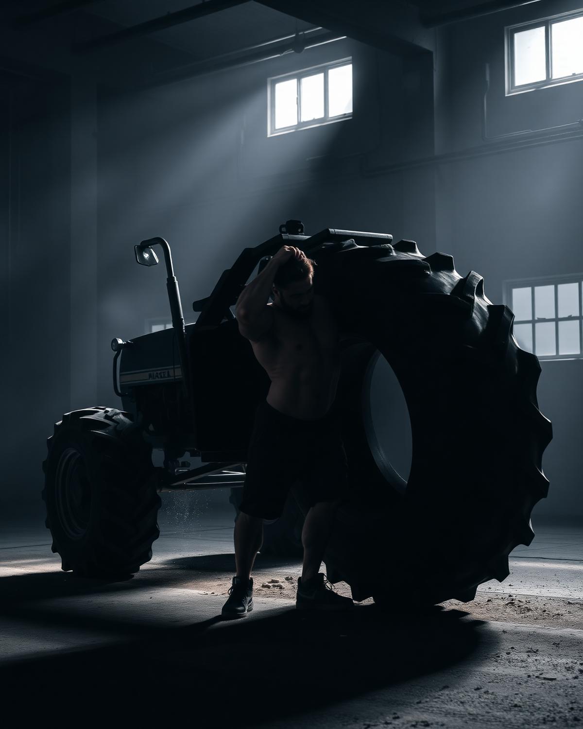 Strongman flipping a tire