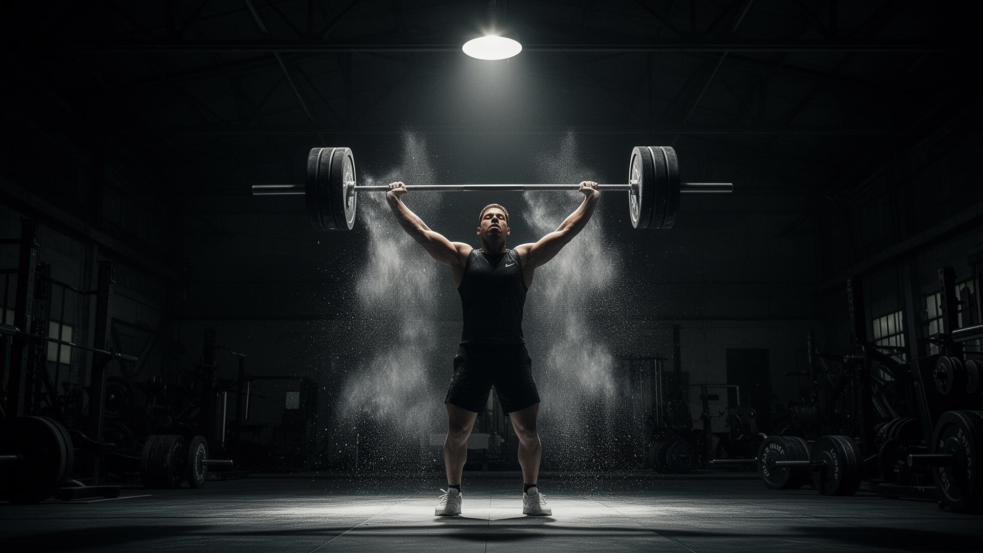Olympic lifter in chalk dust