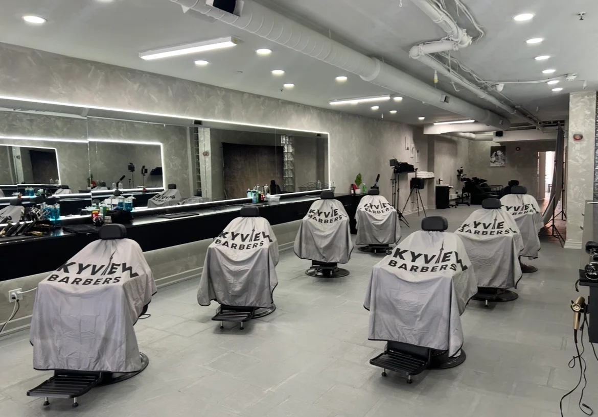 Inside Skyview Barbers shop floor